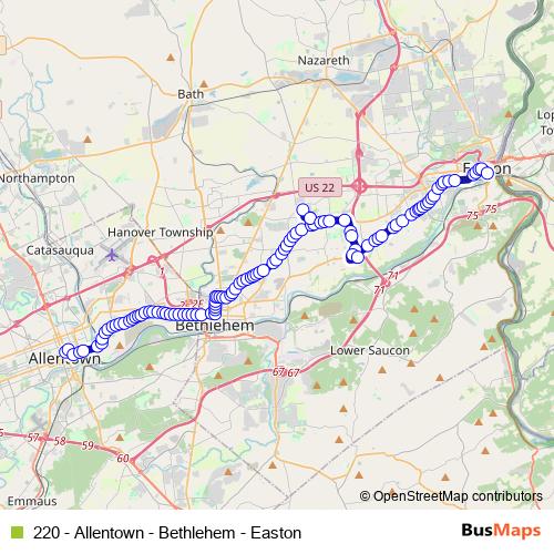 220 - Allentown - Bethlehem - Easton bus Line Map