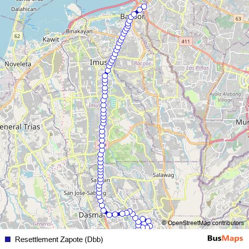 Resettlement Zapote (Dbb) bus Line Map