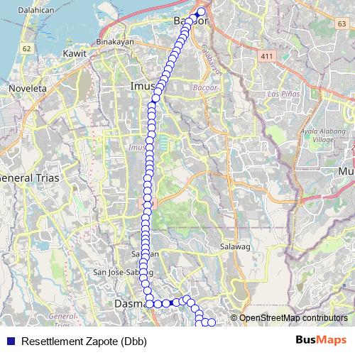 Resettlement Zapote (Dbb) bus Line Map