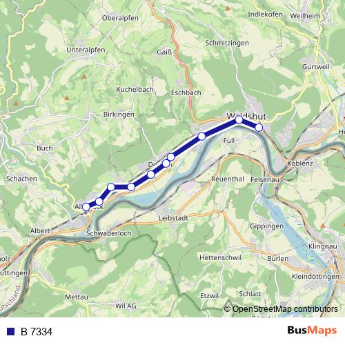 B 7334 bus Line Map