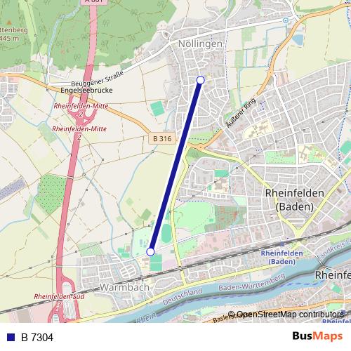 B 7304 bus Line Map