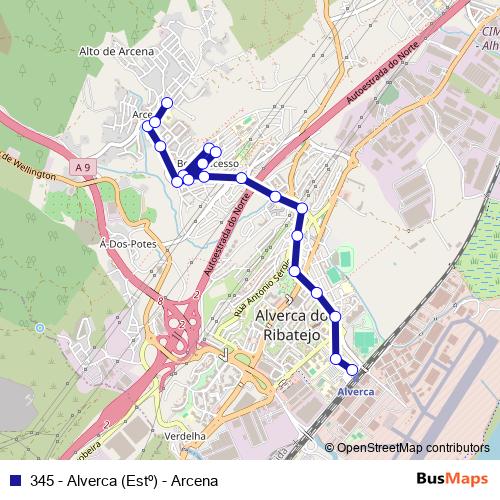 345 - Alverca (Estº) - Arcena bus Line Map