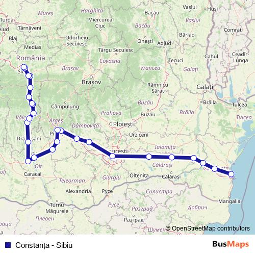 Constanţa - Sibiu rail Line Map