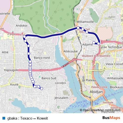 gbaka : Texaco ↔ Koweit bus Line Map