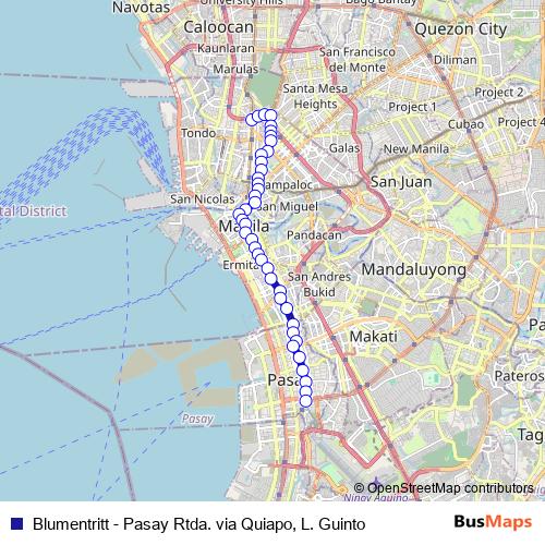 Blumentritt - Pasay Rtda. via Quiapo, L. Guinto bus Line Map