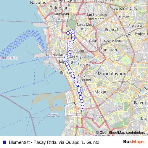 Blumentritt - Pasay Rtda. via Quiapo, L. Guinto bus Line Map