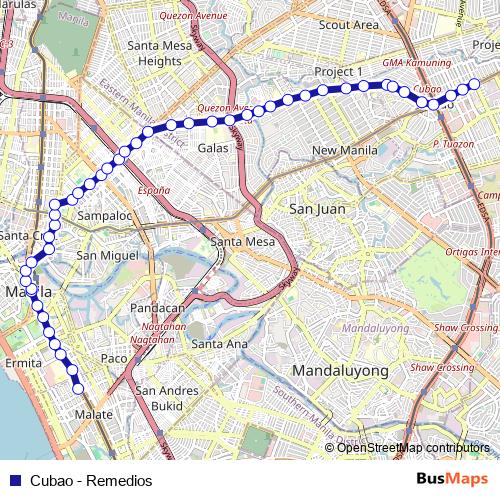Cubao - Remedios bus Line Map