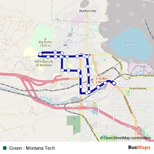 Green - Montana Tech bus Line Map