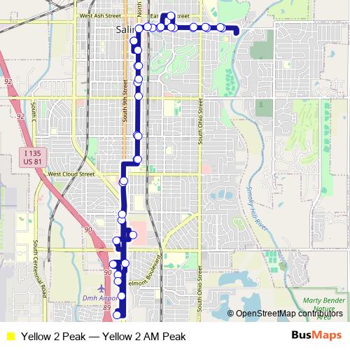 Yellow 2 Peak bus Line Map