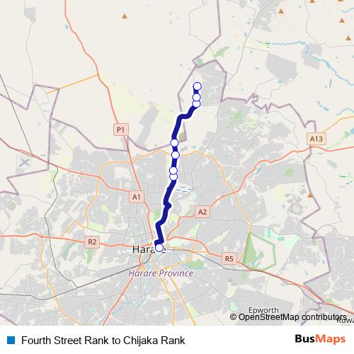 Fourth Street Rank to Chijaka Rank bus Line Map