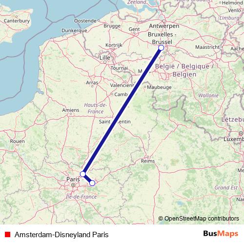 Amsterdam-Disneyland Paris rail Line Map