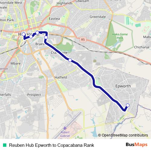 Reuben Hub Epworth to Copacabana Rank bus Line Map