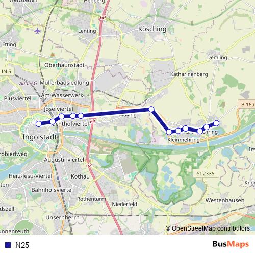 N25 bus Line Map