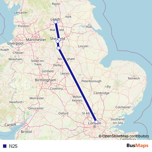 N25 bus Line Map