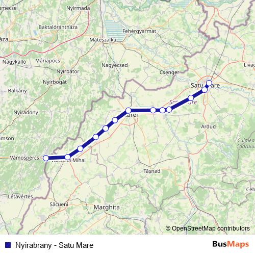 Nyirabrany - Satu Mare rail Line Map