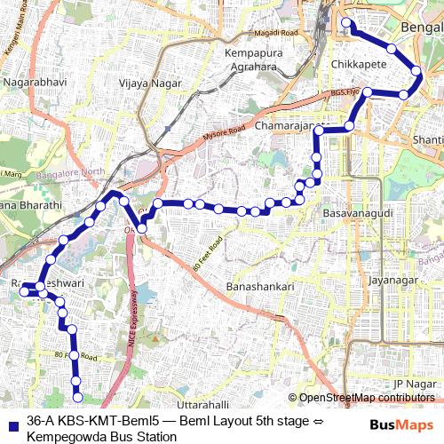 36-A KBS-KMT-Beml5 bus Line Map