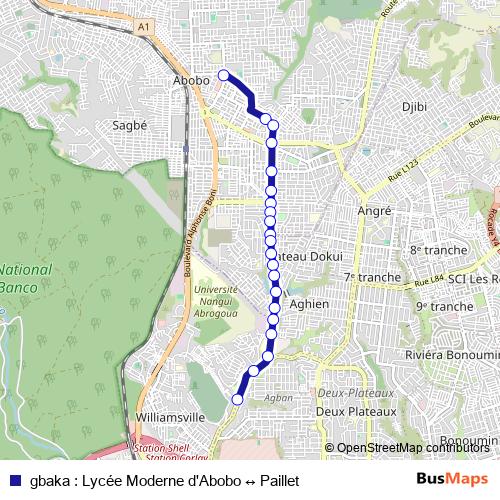 gbaka : Lycée Moderne d'Abobo ↔ Paillet bus Line Map