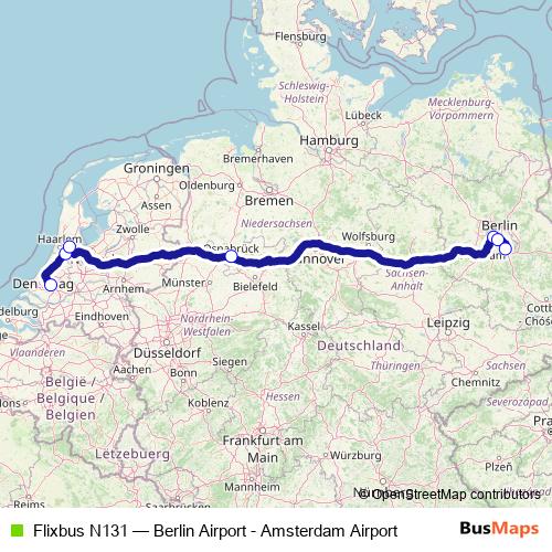 Flixbus N131 bus Line Map