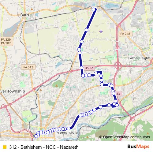312 - Bethlehem - NCC - Nazareth bus Line Map