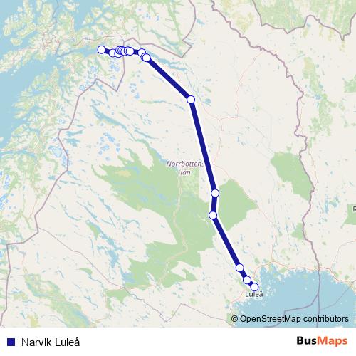 Narvik Luleå rail Line Map