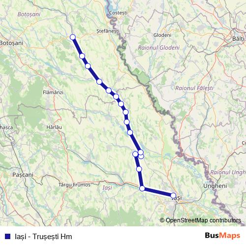 Iaşi - Truşeşti Hm rail Line Map