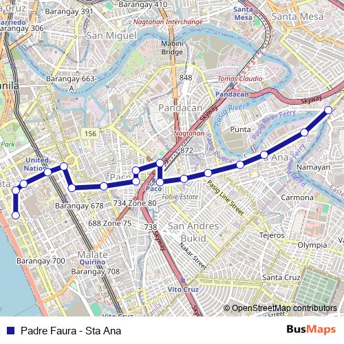 Padre Faura - Sta Ana bus Line Map