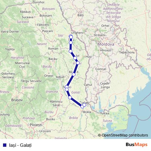 Iaşi - Galaţi rail Line Map
