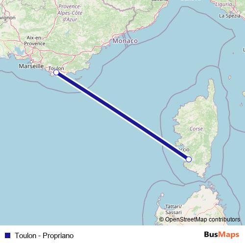 Toulon - Propriano ferry Line Map