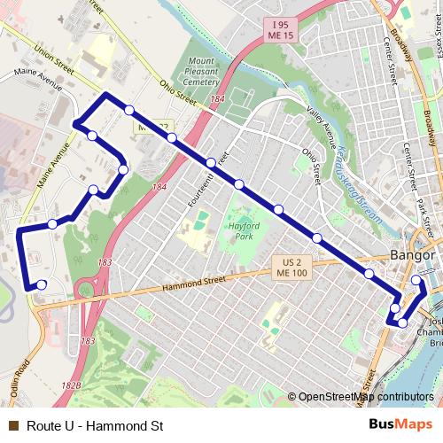 Route U - Hammond St bus Line Map