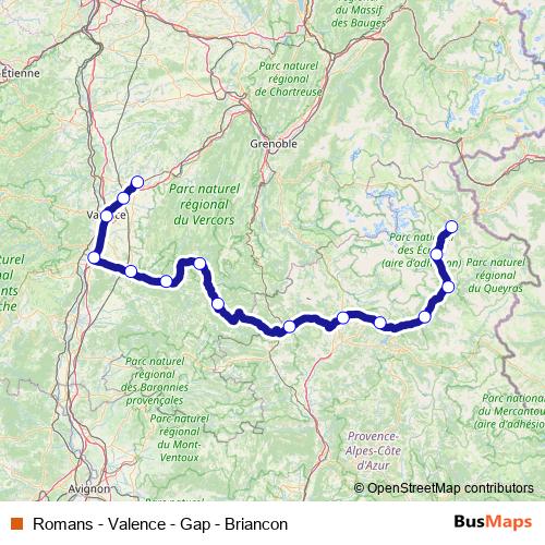 Romans - Valence - Gap - Briancon rail Line Map