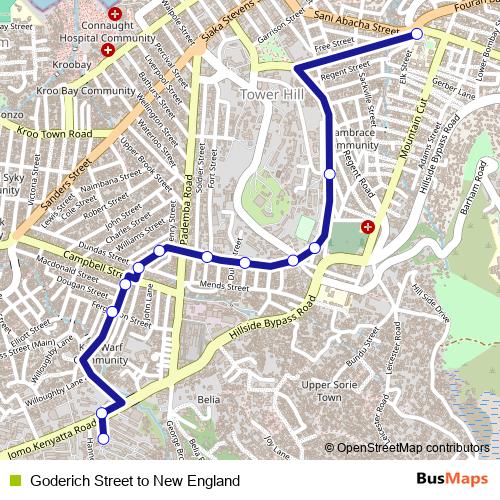 Goderich Street to New England bus Line Map