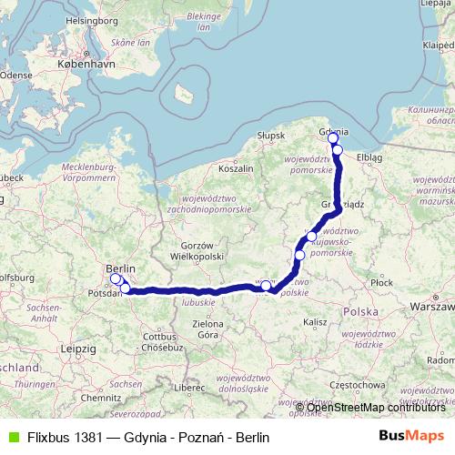 Flixbus 1381 bus Line Map