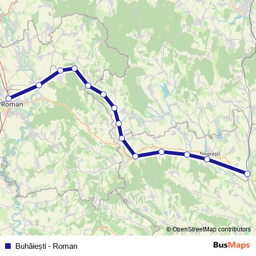 Buhăieşti - Roman rail Line Map