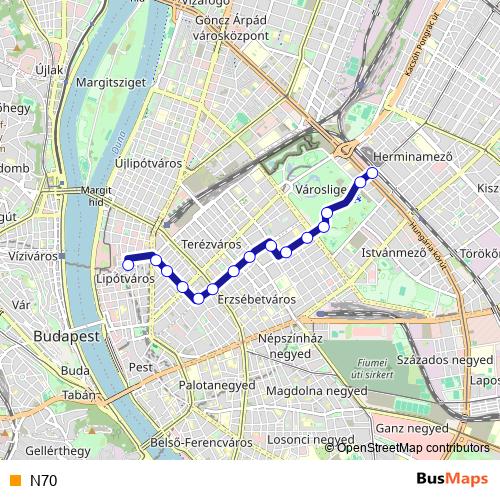 N70 trolleybus Line Map
