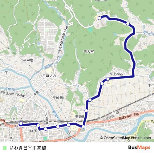 Iwaki Shohei-Chuko Line bus Line Map