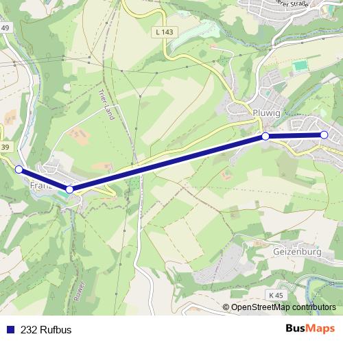 232 Rufbus bus Line Map