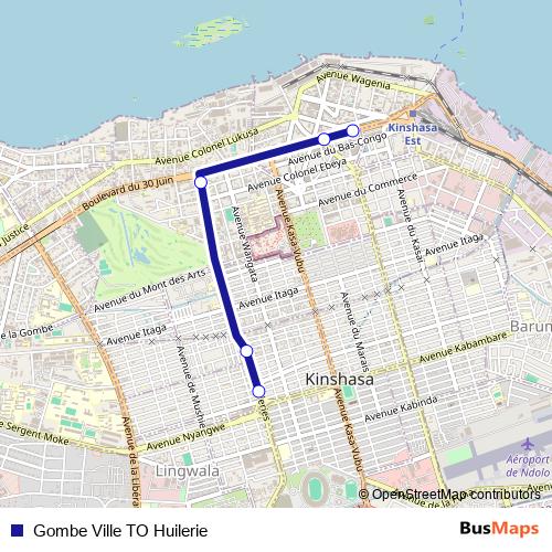 Gombe Ville TO Huilerie bus Line Map