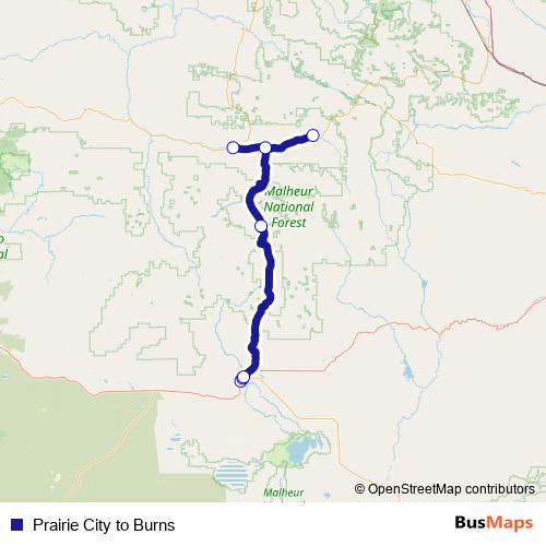 Prairie City to Burns bus Line Map