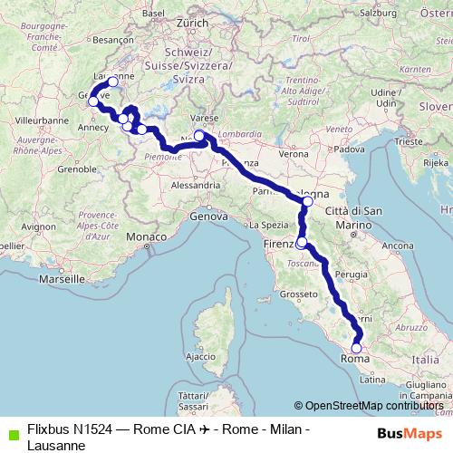 Flixbus N1524 bus Line Map