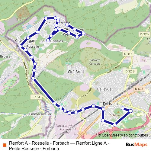 Renfort A - Rosselle - Forbach bus Line Map