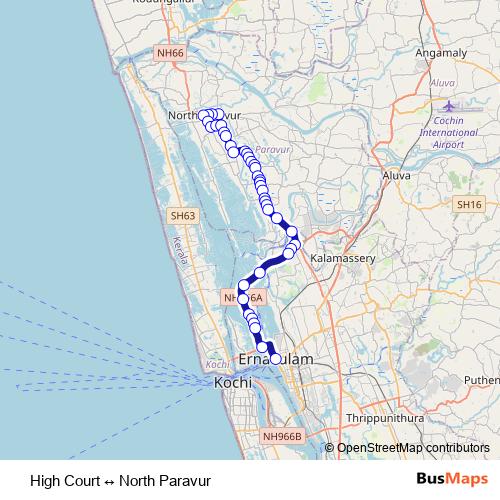 High Court ↔ North Paravur bus Line Map