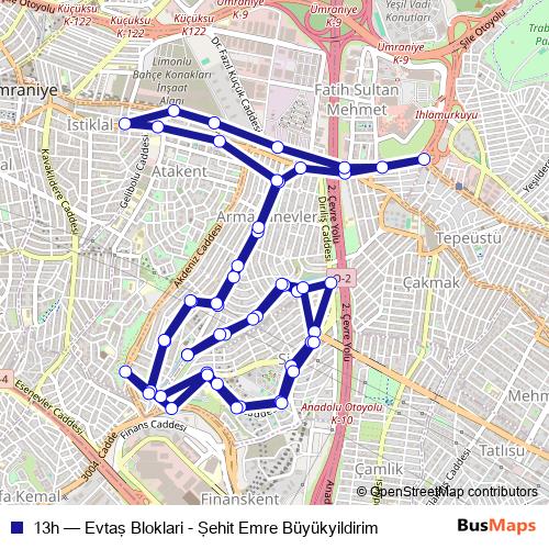 13h bus Line Map