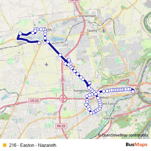 216 - Easton - Nazareth bus Line Map
