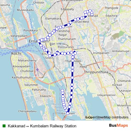 Kakkanad ↔ Kumbalam Railway Station bus Line Map