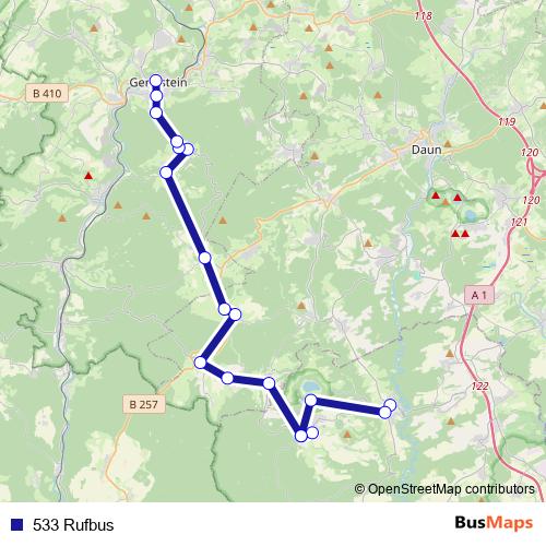 533 Rufbus bus Line Map