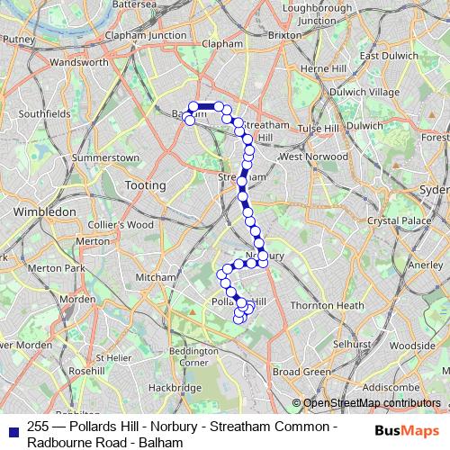 255 bus Line Map