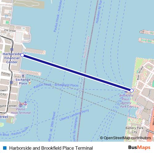 Harborside and Brookfield Place Terminal ferry Line Map