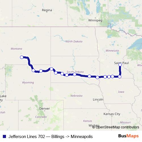 Jefferson Lines 702 bus Line Map