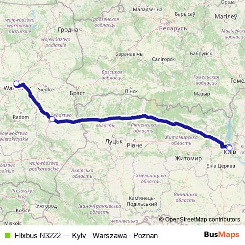 Flixbus N3222 bus Line Map