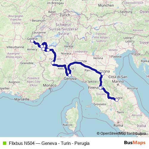 Flixbus N504 bus Line Map